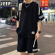 JEEP SPIRIT2025 new sports suit men's summer thin loose ice silk short-sleeved T-shirt men's shorts paired with two-piece set FKS653 white suit M about 90-110Jin [Jin equals 0.5 kg] can be worn