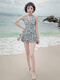 Swimming suits for women soaking in hot springs to conservatively cover their belly and make them look slim. Sexy one-piece swimsuit three-piece set 12122 blue L single size M three-piece set (80-95 Jin [Jin equals 0.5 kg])