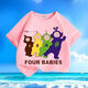 
Antenna Baby Summer New Cartoon Print Men and Women Small and Medium Children Short Sleeve T-shirt Pure Cotton Round Neck Loose Top-SL Red-KX679 Antenna Baby 130 [Suggested height 120-130 cm]