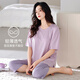 叶盼（yepan）带胸垫睡衣夏季女莫代尔棉女短袖七分裤冰丝中年女大码家居服套装 6210-兰花紫【带胸垫】 L (165) ：建议110-120斤穿着
