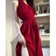 
Geshihui red dress for women in summer new suspender skirt halter skirt seaside vacation style pure hot girl mid-length skirt red halter dress M
