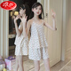 LangSha (LangSha) girls pajamas, parent-child mother-daughter suspender vest shorts suit summer thin cotton gauze big boy girl princess [pure cotton gauze] LD11303# Xingcuihua M [suggested height 150-160cm]