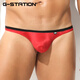 G-STATION satin feel, silky and comfortable Super Shine sexy men's thong with bulging bag singlet too small blue L