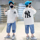 Sweet Miaomiao Boys Trendy kurzärmeliger Anzug Sommer mittelgroße Kinderkleidung und Hosen modische Jungen cooler und modischer Sommer zweiteilerer Jungen-Sommer-Trendanzug [Weiß] 160 Größe [Vorgeschlagene Höhe 150-160 cm]