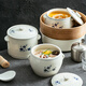 Household ceramic stew pot with lid, water-proof stew pot, crock pot, hotel restaurant special light luxury steaming pot soup bowl, plum blossom glaze medium flower paper 1 liter-Pangdundun