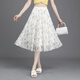 Waterside Clothes 2025 summer new floral skirt for women with small fresh short skirt with large swaying mesh printed A-line slim chiffon mid skirt 9906-5# One size (suggested 90-145Jin [Jin equals 0.5 kg])