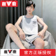 雅鹿睡衣男夏季背心短裤青年学生可外出家居服夏天中老年宽松纯色套装 品牌H9928(短袖短裤) L (建议100-120斤)