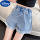 Disney Girls Shorts Curled Denim 2025 Neue Kinderkleidung mittelgroße Kinder Sommerdünnstil modischer Mädchen Sommeranzug 6224 weiße Schmetterlingshorts 140 Größe empfohlen 7-10 Jahre alt [130-140 cm]