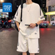 Jüdischer Sportanzug Herren Sommer dünne lose trendige Eisseide Kurzärärmelte T-Shirt Herren Shorts lässig zweiköpfige Herrenkleidung FKS653 Schwarzer Anzug XL etwa 130-150 Jin [Jin Equals Equals Equals Carnes] kann getragen werden