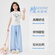 
Yoyo one (Yoyo one) girls suit summer thin children 2025 new fashionable girls big children summer short-sleeved wide-leg pants two-piece set [two-piece set] 19060 white + 15277 blue 150 150cm