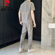 Pierre Cardin Anzug Herren Sommereis Seide Kurzärärmelte T-Shirt für Männer trendy Slim Fit hübsches neun-Punkte-Hose Freizeitsport zweiteiler Set Grey 719 Anzug M Empfohlen 85-105jin [Jin gleich 0,5 kg]