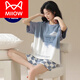 Catman (MiiOW) pajamas with breast pad for women in summer new cartoon internet celebrity pure cotton shorts suit sweet and can be worn outside home clothes CK-6173 M - chest pad