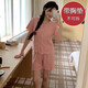 
S.SOFEA summer short-sleeved jacquard pajamas female princess style thin two-piece set Double short set DW683 blue flower (with chest pad) 180 XL (120-140Jin [Jin equals 0.5 kg])