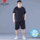 皮尔卡丹（pierre cardin）冰丝运动套装男夏季大码薄款男士速干五分裤胖子加肥加大宽松短袖 PZ829黑色 高质量冰丝套装 XL 建议130-140斤