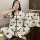 TUM! Ice silk pajamas for women in summer short-sleeved shorts trousers thin large size 200 Jin [Jin equals 0.5 kg] Fat MM loose three-piece set home clothes Yunduo cotton short length xme-1355 green with chest pad M size 80-95 Jin [Jin equals 0.5 kg]
