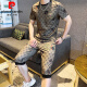 皮尔卡丹（pierre cardin）轻奢欧货短袖男装夏季潮牌潮流高端冰丝速干t恤男士穿搭一整套装 829卡其色套装 2XL 适合135-150斤