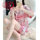 浪莎（LangSha）国风水墨画冰丝睡衣女夏季天新款短袖薄款女士粉色丝绸家居服套装 LW-9214【短袖短裤】 L 【建议100-120斤】