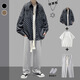 Rongxitu Chaqueta de chaqueta de chaqueta de color caqui Camisa de cinco piezas de cinco piezas Spring y Autumn New Style Card 684+White Short Sleples+Grey Big Rope Pants+Collar+Calcetines XL La calidad es más alta que la de los compañeros