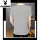 Playboy (PLAYBOY) short-sleeved T-shirt for men's cotton shirt for teenagers striped sweatshirt trendy men's half-sleeved round neck shirt 9898 White M [Suggested 90-105Jin [Jin equals 0.5 kg]]