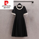 皮尔卡丹（pierre cardin）针织法式赫本风短袖连衣裙夏大I码肥mm收腰显瘦遮肚感小黑裙子684 黑色短款 S 100斤以下