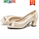 Cartelo 2025 Neue Kuhlädensandalen für Frauen modische Mesh Fisch Mundschuhe Dicke Absatz mit mittlerem Absatz echtes Leder High Heel Weiche Sohle Frauenschuhe Aprikosenfarbe 34