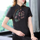 MiSHIDE high-end silk fragrance cloud t-shirt for women Chinese style cracked cheongsam women 2023 new summer mother short 9923 [black top chest beads are black L equal size