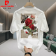 Pierre cardin rose print heavy short-sleeved T-shirt men's summer American retro trendy brand loose large size base shirt half-sleeved top white [front left and back large picture K838 SAYHI hand XL recommended 140-160Jin [Jin equals 0.5 kg]