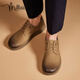 
Millies' new top layer cowhide men's shoes casual retro flat tilted toe shoes men's Birkenstock shoes U1503 yellow 41