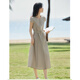 clotho Rennie brand women's French dress for women 2025 summer new Korean style elegant waist-hugging and slimming A-line skirt gray M 100-115Jin[Jin equals 0.5 kg]