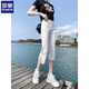 
Romon Cropped Jeans for Women in Summer 2025 New High Waist Slim Small Small Black and Fat mm Slit Large Size Straight Mid-Level Pants 6189 Black Gray XL Recommended 115-130Jin [Jin equals 0.5 kg]