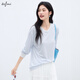 Eifli (eifini) Eifli color stripes contrasting color cool fashionable and versatile long-sleeved knitted blouse women's top 2025 summer new style blue S 105-115Jin [Jin equals 0.5 kg]