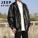 
JEEP SPIRIT American retro motorcycle leather jacket men's spring and autumn new street handsome ins trendy high-end leather jacket W9227 black XL