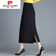 Pierre Cardin (pierre cardin) skirt women's hip skirt autumn and winter new high-waisted slim mid-length straight thickened slit one-step skirt long skirt black winter style plus velvet thickened L 106-115Jin Jin equals 0.5 kg