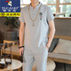 
Woodpecker (TUCANO) summer new cotton linen men's suit linen short-sleeved T-shirt casual half-sleeved Tang suit Hanfu T-shirt Chinese style clothing V 1303 khaki [short-sleeved + trousers] thin 2XL