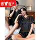 Yalu Couple Silk Pajamas Summer des femmes à manches courtes pour femmes Grande taille 200 Jin [Jin équivaut à 0,5 kg] Été Vêtements à domicile pour hommes Ice Silk Thin Style 6 688 # -4 Double G Black Jacquard M Goddess + Dieu masculin L L