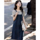 
Demana [Fake two pieces to play with layering] Summer round neck pure cotton short-sleeved knitted denim women's dress