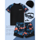 Manson Snow Lotus Swimsuit Men's 2025 New Anti-Embarrassing Swimming Pants Hot Spring Tops Boys Full Equipment Men's Swimsuit Suit 9807-Blue Camouflage Storage Bag Six-piece Set 888 XL 180 (160-190Jin Jin is equal to 0.5 kg)
