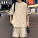JEEP SPIRIT2025 new sports suit men's summer thin loose ice silk short-sleeved T-shirt men's shorts paired with two-piece set FKS653 white suit M about 90-110Jin [Jin equals 0.5 kg] can be worn