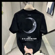 Njskakw Hong Kong Top de algodón puro de manga corta para hombres y mujeres Summer suelto American Camiseta nueva marca de moda Pareja de media manga V761 Negro (Compass) XL recomendado 140-160Jin [Jin equivale a 0.5 kg]