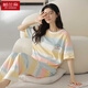 Langsha 2025 pijama para mujeres en primavera y verano algodón puro pantalones de manga corta delgada coreana lindo arco iris contrastante de color de ropa para el hogar