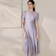 Roeyshouse Royyshouse Chroy Robe de taille violette 2025 Nouvelle manche bouffée Fashion grande jupe ourlet 12052 Purple 2xl