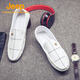 Jeep (JEEP) summer and summer new men's beanie shoes Korean version lazy shoes low top driving leather shoes soft surface soft sole trendy men's casual shoes black 9216/high-end wear-resistant and non-stinky feet 39