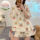 Pajamas à col en V HanrUi pour femmes avec des impressions en dentelle de pain de mammar