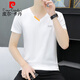 
Pierre cardin summer new men's pure cotton V-neck half-sleeved T-shirt trendy casual letter printing chicken heart neck short-sleeved T-shirt 691 black L 100-120Jin [Jin equals 0.5 kg]