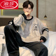 Langsha Warm Koralle Velvet Winter Pyjamas Herbst und Winter verdickt plus Samt Teenager Herren Flanell Home Clothing Set 3890 Buchstaben Stripes Herren 3xl