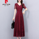 皮尔卡丹（pierre cardin）雪纺连衣裙女士装夏季2025新款高端品牌妈气质修身长款夏天长裙 酒红色 7371 M (104斤以下)
