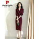 Pierre CARDIN (PIERRE CARDIN)-feeling temperament waist-hugging spring dress for women high-end burgundy evening dress for spring and summer 2025 new Pierre Cardin high-quality dress XL recommended to be within 128 Jin [Jin equals 0.5 kg]