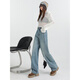 Bunte Juwelen Retro blau hohe Taillenweit-Bein-Jeans, damit Sie schlank und lose Hüft-Designen-Scimitar-Hosen DH1289-0 Retro Blue Länge xs aussehen lassen