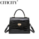CITICITY包包女包轻奢侈品牌高档铂金包2025新款时尚鳄鱼纹单肩包520礼物 黑色