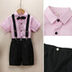 Jiaojing boy overalls suit summer small and medium-sized children kindergarten suit performance host dress shorts men summer 9901 shirt + shorts + red bow tie + strap + medium tube 120 cm